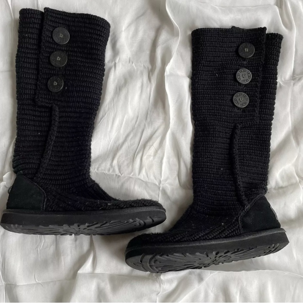 UGG Australia Cardy Crochet Knit Women's Classic Boots - Black, US 5